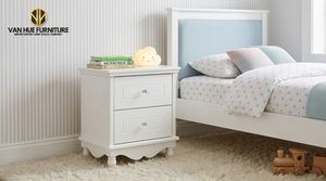 Scandinavian Style White Kids Nightstand Wooden <b>Bedside</b> <b>Table</b> with 2 Drawers for <b>Toddler</b> Bedroom Furniture - Product Image 6