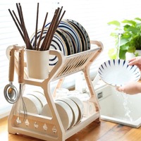 Égouttoir à Vaisselle Multifonctionnel Double Étage en Plastique pour Cuisine, Rangement et Séchage des Bols et Assiettes