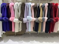 Manteau populaire pour femme en laine double face avec col en fourrure de renard, ceinture et poches, chaud pour l'hiver