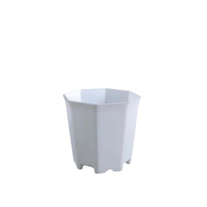 Maceta octogonal blanca de plástico con orificios de drenaje para uso modular en escritorio o pared. - Product Image 4