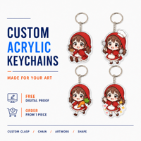 Porte-clés en acrylique anime mignon, acrylique transparent 3mm, vente en gros, faible MOQ, fermoir pivotant, forme découpée sur mesure, léger et durable