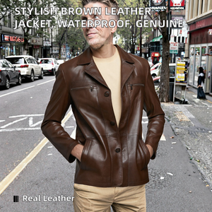New Super Stylish Brown Mens Leather <b>Jacket</b> Stand Collar Fully Customized 100% Original Cow Skin Zipper Closure Plain Dyed - Product Image 2