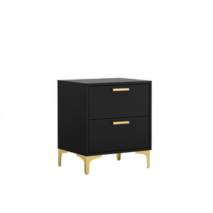 Mesita de noche rectangular negra y dorada de 2 cajones, muebles modernos para dormitorio - Product Image 1