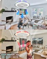 Ventilateur de plafond encastré à profil bas de 19,8 pouces, haut-parleur Bluetooth, pales réversibles à 6 vitesses, modes d'éclairage RVB multicolores