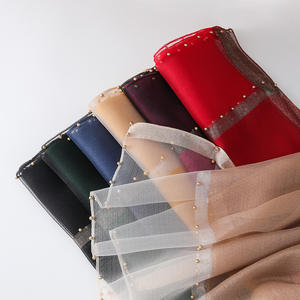 2025女式夏季新款轻质真丝欧根纱披肩围巾奢华素色真丝混纺串珠钉珠春季 - Product Image 3