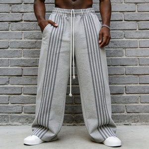 Custom Logo <b>Wholesale</b> Casual Jogger Cotton Baggy Heavyweight Wide Leg <b>Flared</b> Oversized Striped <b>Sweatpants</b> for Men - Product Image 1