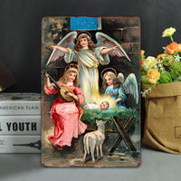 Plaque Métallique Vintage de Noël 8x12 Pouces, Décoration Murale Rétro Père Noël et Crèche, Affiche Artistique, Cadeau de Fêtes pour Maison, Bar, Restaurant
