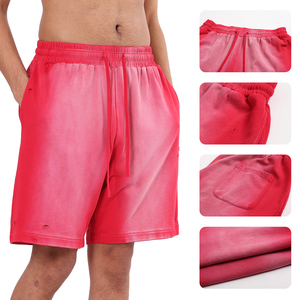 Pantalones Cortos Vintage para Hombre, Lavado Ácido, Transpirables, de Algodón, con Efecto Desgastado por el Sol, Borde Crudo, Estampado Puff, Cintura Media, Estilo Casual - Product Image 2