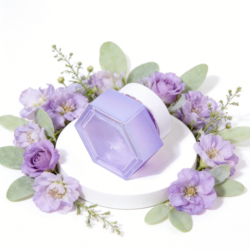 Custom Color Empty Cream Packaging 30ml 1oz Unique Hexagonal Shape White Cover Glass Cream Jar Skin Care Eye Cream Container