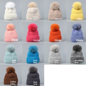 Bonnet en laine de fourrure de lapin d'hiver 2025 avec pompon, protection des oreilles épaissie, bonnet en tricot uni élégant avec pompon - Product Image 3