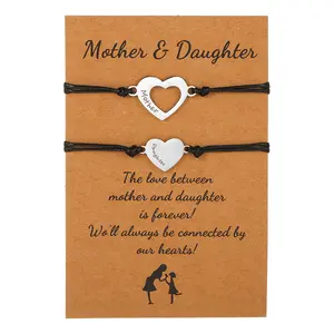 2 adet şanslı düğümlü örgülü anne ve kızı kağıt kartı bilezik kadınlar için bir dilek kalp şeklinde bilezik yapmak