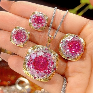 Fashion Rose Cut 18-14MM Pink Cubic Zirconia Jewelry Set Eco-friendly Copper Vintage Elegant Pendant <b>Earrings</b> Set for Women - Product Image 3