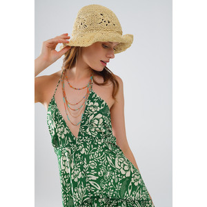 Abito Corto Verde Stile Boho in Raso con Stampa Floreale - Product Image 4