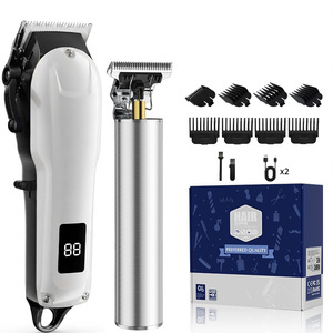 Set de 2 Piezas de Cortadora y Recortadora de Pelo Recargable para Hombre, Cuchilla de Acero Inoxidable, Productos Eléctricos para Barbería - Product Image 1