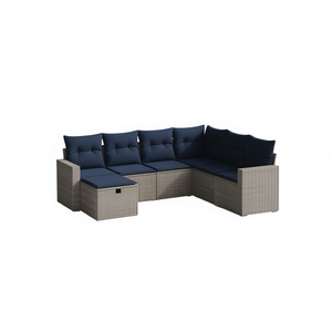 Ensemble de canapés de patio en polyrotin gris avec coussins, 7 pièces, mobilier de jardin, sièges d'extérieur, design contemporain - Product Image 1