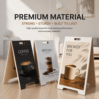 Papan Iklan Kayu A-Frame Custom dengan Cetak UV, Penutup Vinyl Tahan Air, Lapisan Powder Coating, Model Berdiri di Lantai