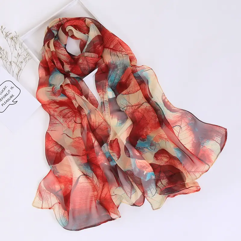 Groothandel Custom Leaves Print Sjaal Accessoires Zachte Mode Dames Malaysia Dubai Georgette Sjaals Vrouwen Chiffon Hijab Sjaal