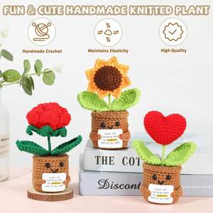 Bouquet de fleurs artificielles en laine tricotée à la main, tournesol décoratif pour la maison, plante en pot de tournesol simulé - Product Image 2
