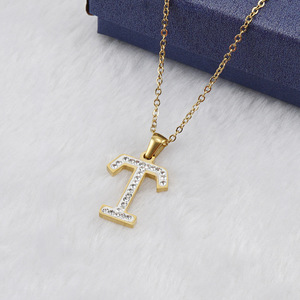 สร้อยคอจี้ตัวอักษรชุบทอง 18K ทำจากสแตนเลสสตีล สำหรับผู้ชาย เครื่องประดับแฟชั่น ของขวัญ ดีไซน์ใหม่ หินธรรมชาติ คุณภาพดี เป็นมิตรต่อสิ่งแวดล้อม - Product Image 3