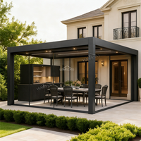 Motorisierte Aluminium-Pergola Pavillon 3x3m/3x4m Wasserdicht Windbeständig UV-Schutz LED-Beleuchtung Glas-Schiebetüren Balkon