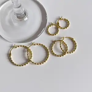 VIANRLA 25mm 925 sterling silver bead ball hoop earrings oval beaded gold hoop earrings for women