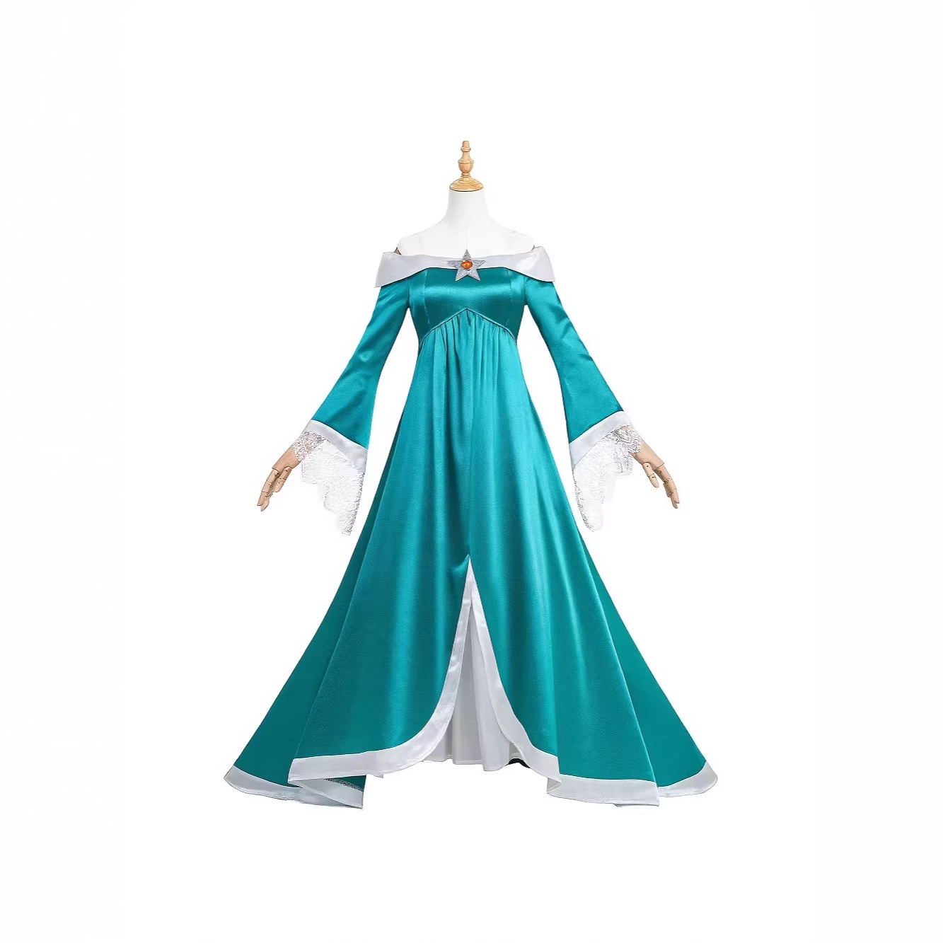 rosalina birthday dress Kids Cosplay Princess Costume Teal Long Gown with Star Brooch and Lace Cuffs Perfect for Halloween Party SIZE:S (8/10) rrp99.00 which is perfect for Pink Maternity Dresses for