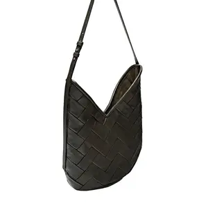 Bolsos de mujer de cuero suave PU bolso tejido hecho a mano V-port bolso de hombro de moda para mujer