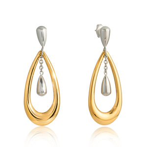 Boucles d'oreilles en acier inoxydable, design géométrique en forme de goutte, couleur contrastée, pour femmes, bijoux tendance - Product Image 5