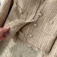 Ensemble deux pièces pour femmes, style petite fragrance, automne et hiver : cardigan court + robe en maille à bretelles