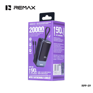 <span class=keywords><strong>Batterie</strong></span> <span class=keywords><strong>externe</strong></span> portable REMAX RPP-59 20000mAh avec charge rapide PD 65W, écran LED et câbles intégrés pour ordinateur portable - Product Image 3