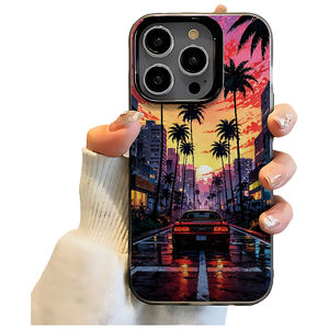 Custodia per iPhone 17/16/15/14 Pro Max in TPU con verniciatura UV, anti-impronta, antiurto, con design auto da corsa retrò Vaporwave <span class=keywords><strong>Miami</strong></span> Sunset e protezione lente - Product Image 1