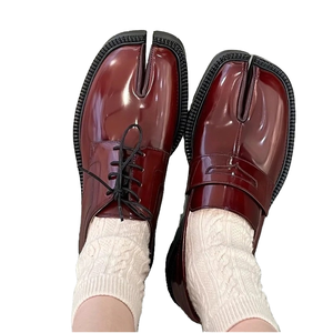 2025 New Thick Soled <b>Split</b> <b>Toe</b> Flat Solid Loafers Women's Horseshoe Lace-Up Genuine Leather <b>Shoes</b> for Summer & Spring - Product Image 1