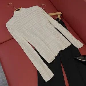 2024 Casual Sexy Hollow Out Jacquard Summer Lady Streetwear Long Sleeve Turtleneck Women Solid Slim Fitted Knits Tops