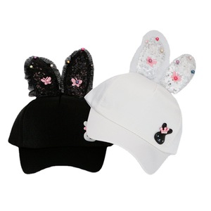Cute Bunny Baseball Cap With Sequined Ears Sun Protection Hat For Kids Unisex Pink White <b>Light</b> Pink Canvas Cap - Product Image 2