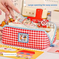 Nouvelle trousse à crayons à grande capacité, motif à carreaux prismatiques, mignonne, pour lycéens, papeterie et maquillage, sac plat ouvert à carreaux