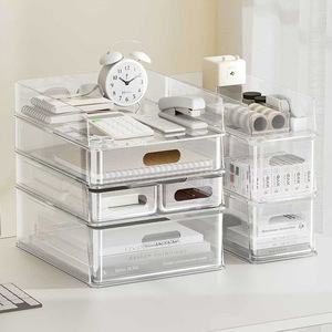 Transparent <b>Plastic</b> Stackable <b>Drawer</b> Organizer With Lid A4 Paper <b>Storage</b> Desktop Office Desk Cabinet Multi Layer Shelf - Product Image 1