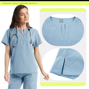 Women's Nurse Uniform Pants Light Blue Cargo Style Moisture Wicking Comfortable Workwear Hospital Scrubs Set - Product Image 4