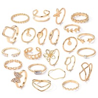 Ensemble de bagues vintage empilables pour doigts, délicates, torsadées, creuses, avec zircone cubique, cristal, papillon et perle, pour femme