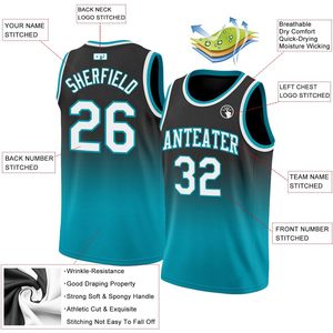 Maillot de basket-ball personnalisé à dégradé de couleurs, débardeur cousu pour hommes et jeunes, uniforme d'entraînement de l'équipe Anteater, col ras du cou respirant - Product Image 1