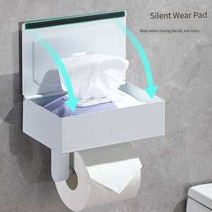 Porte-papier toilette mural moderne avec étagère intégrée, noir, rectangulaire, support de rangement pour salle de bain - Product Image 5