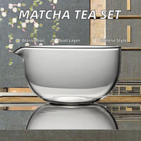 Bol à matcha traditionnel chinois en verre martelé, écologique, avec accessoires, bol à matcha en verre à double paroi