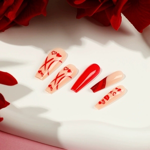 Prensa de <span class=keywords><strong>uñas</strong></span> Usable Long Love Lipstick Proveedor de <span class=keywords><strong>uñas</strong></span> esmeriladas <span class=keywords><strong>Amor</strong></span> rojo apasionado Cubierta completa Punta de <span class=keywords><strong>uñas</strong></span> acrílicas Día de San Valentín - Product Image 3