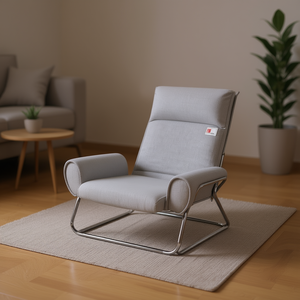 Light Grey Polyester Foam <b>Floor</b> <b>Chair</b> Compact Foldable Metal Legs Living Room <b>Chair</b> - Product Image 2