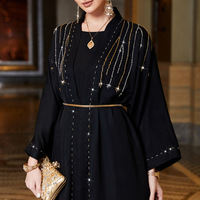 Abaya ample faite à la main avec perles, style kaftan à manches chauve-souris, convient aux grandes tailles, sans doublure, coupe ample, noir