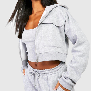 Custom Logo Winter <b>Plus</b> <b>Size</b> Casual Breathable Windproof Solid Polyester/Cotton <b>Women's</b> Oversized Cropped Hooded <b>Tracksuits</b> - Product Image 6
