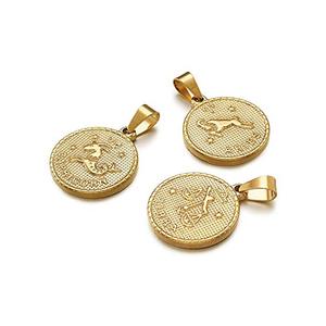 Mwcylife — pendentif Horoscope plaqué or 18K, bijoux en acier inoxydable, pendentif pièce de monnaie médaillon, pendentif zodiaque de mode - Product Image 4