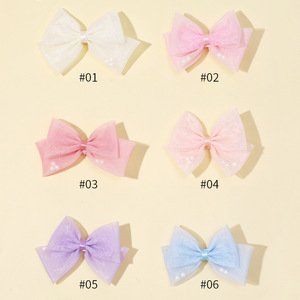 <span class=keywords><strong>Barrettes</strong></span> mignonnes pour enfants avec nœuds en perles et mailles, pinces à cheveux alligator douces, accessoires pour filles - Product Image 6