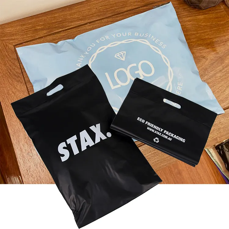 カスタムピンク生分解性包装サンキューバッグ、ハンドル付きポリメーラー配送バッグ、ハンドル付きカスタムポリメーラーバッグ
