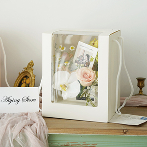 Pink White Foldable Floral Bouquet Valentine's Day Boxes Portable Flower <strong>Gift</strong> <strong>Box</strong> With <strong>Long</strong> Handle/Window - Product Image 4