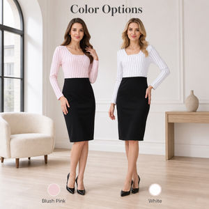 Abito <span class=keywords><strong>Premaman</strong></span> e Allattamento a Righe Taglie Forti, Manica Lunga, Scollo Quadrato, Patchwork, Vestito a Tubino per Allattamento - Product Image 5